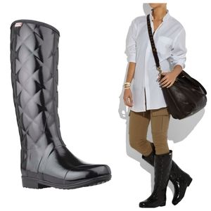 Hunter | Black Regent Savoy Quilted Leg Waterproof Boots US 5
